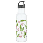 Monogram moderne roze tulp waterfles  (Voorkant)