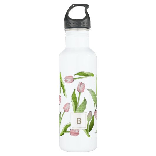 Monogram moderne roze tulp waterfles  (Voorkant)