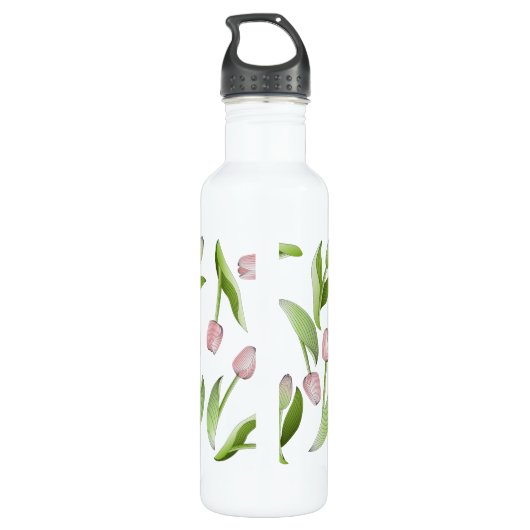 Monogram moderne roze tulp waterfles (Achterkant)