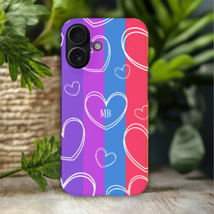 Monogram Moderne Streep Liefde Hart Meisjesachtig iPhone 16 Hoesje