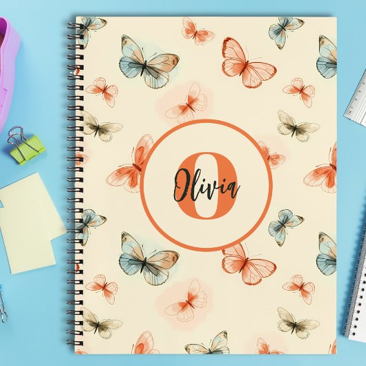 Monogram moderne Waterverf vlinders Notitieboek