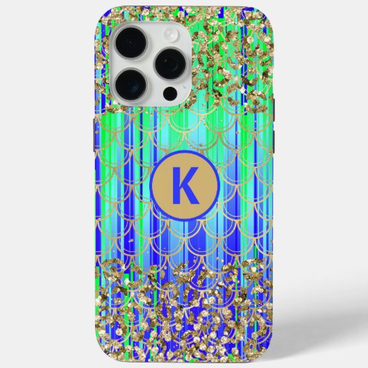 Monogram Moderne Zeemeermin Glitter Groen Blauw Case-Mate iPhone Case (Achterkant)