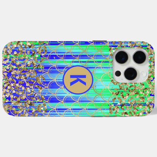 Monogram Moderne Zeemeermin Glitter Groen Blauw Case-Mate iPhone Case (Achterkant (horizontaal))