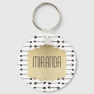 Monogram moderne zwarte en witte handgetekende pij sleutelhanger