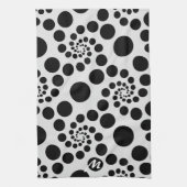 Monogram moderne zwarte en witte ronde ronde dots theedoek (Verticaal)