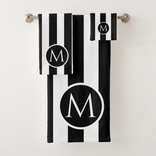 Monogram moderne zwarte en witte strepen bad handdoek (Insitu)