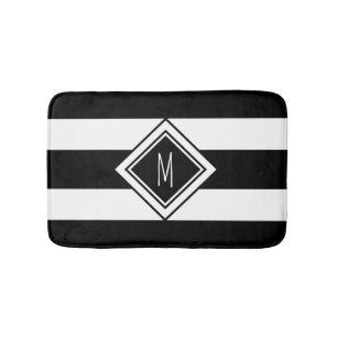 Monogram moderne zwarte en witte strepen badmat