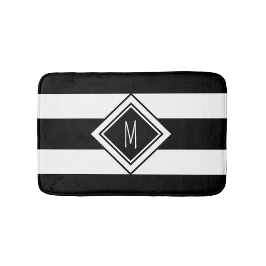 Monogram moderne zwarte en witte strepen badmat (Voorkant)