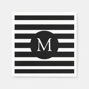 Monogram moderne zwarte en witte strepen servet