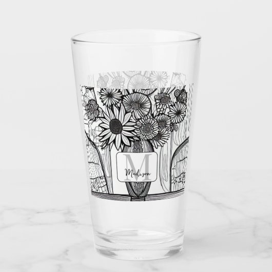 Monogram Moederdag Floral Art Glass Tumbler (Voorkant)
