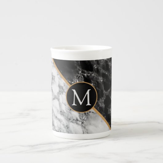 Monogram Mok - Black White Marble Stone (Voorkant)
