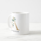 Monogram Mok, Floral Monogram A, Eigen cadeau, Gou Koffiemok (Voorkant links)