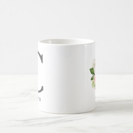 Monogram Mok, Floral Monogram C, Aangepast cadeau Koffiemok (Center)