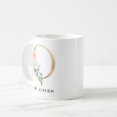 Monogram Mok, Floral Monogram O, Douane Gift, Goud Koffiemok (Voorkant links)