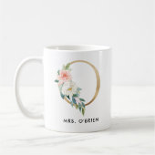 Monogram Mok, Floral Monogram O, Douane Gift, Goud Koffiemok (Links)