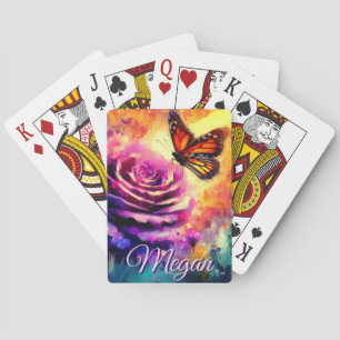 Monogram Monarchvlinder op Roos bij Zonsondergang Pokerkaarten