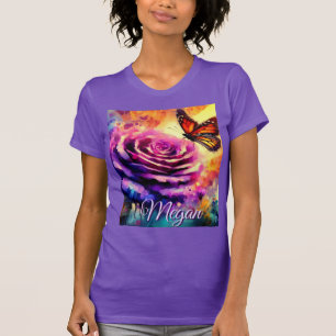 Monogram Monarchvlinder op Roos bij Zonsondergang T-shirt
