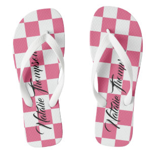 Monogram monogram Geruit roze en wit voor haar Teenslippers