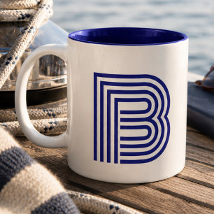 Monogram Monogram Initialen Blauw Modern Eenvoudig Tweekleurige Koffiemok