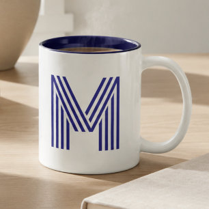 Monogram Monogram Initialen Blauw Modern Eenvoudig Tweekleurige Koffiemok