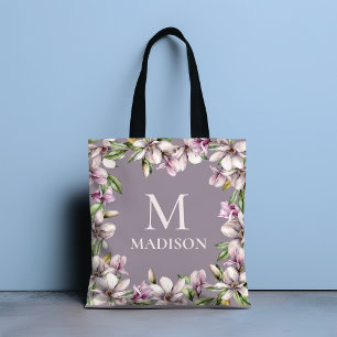 Monogram Monogrammen Magnolia Floral Draagtas