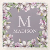 Monogram Monogrammen Magnolia Floral Glazen Onderzetter (Voorkant)