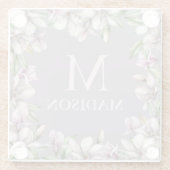 Monogram Monogrammen Magnolia Floral Glazen Onderzetter (Achterkant)