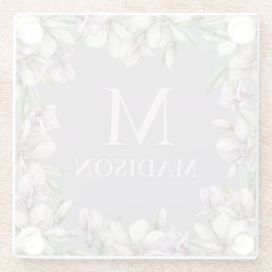 Monogram Monogrammen Magnolia Floral Glazen Onderzetter (Achterkant)