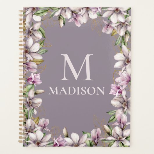Monogram Monogrammen Magnolia Floral Planner (Voorkant)