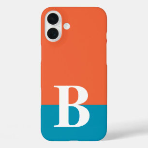 Monogram Monogrammen Simple Modern Oranje Blue iPhone 16 Plus Hoesje