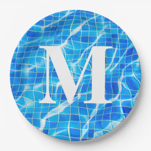 Monogram Monogrammen zwemmen Blauwe Pool Aquatisch Papieren Bordje