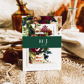 Monogram Moody Bourgondië Emerald groen Bruiloft Uitnodigingen Wikkel