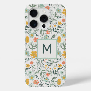 Monogram mooi botanisch bloemmotief iPhone 15 pro case