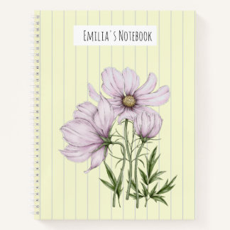 Monogram mooie pastel retro 50s paarse bloemen notitieboek