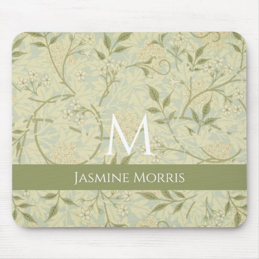 Monogram Morris Jasmine  Floral - Aangepaste naam Muismat (Voorkant)
