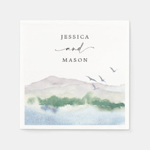 Monogram Mountain Lake Wedding Cocktail Napkin Servet