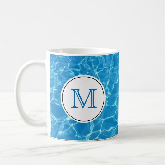 Monogram mousserend blauw zwemwater koffiemok (Links)