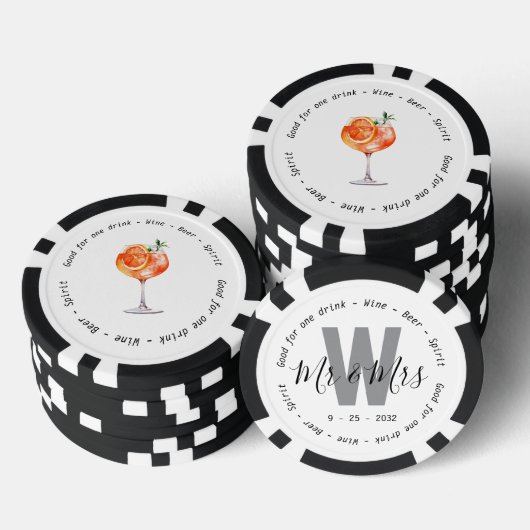 Monogram Mr. Mrs. Spritz Drink Voucher Trouwen Poker Chips (Opstapeling)