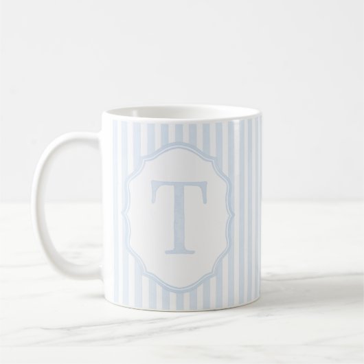 Monogram Mug Letter T, Blue Striped (Gauche)