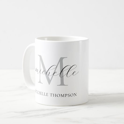 Monogram Mug with Initial and Name, Simple Koffiemok (Voorkant links)