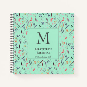 Monogram Munt Green Floral GRATITUDE JOURNAL Notitieboek