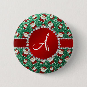 Monogram munt groene glitter kerstsanta claus ronde button 5,7 cm