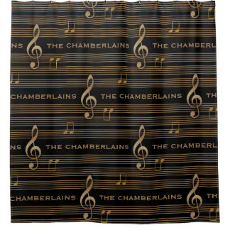 Monogram Muted Gold Treble Clef and Notes Douchegordijn
