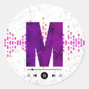 Monogram muziekletter M Ronde Sticker