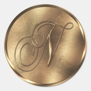 Monogram N Bronze Wedding Invitation Holiday Ronde Sticker