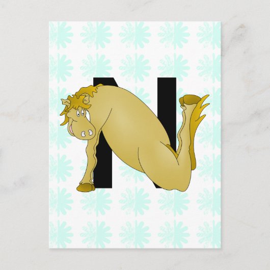 Monogram N Cartoon paard gepersonaliseerd Briefkaart (Voorkant)