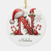 Monogram N Elf Kerst Ornament (Voorkant)