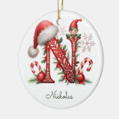 Monogram N Elf Kerst Ornament (Links)