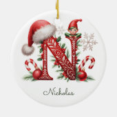 Monogram N Elf Kerst Ornament (Achterkant)