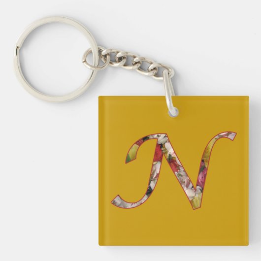 Monogram N Floral Design Sleutelhanger (voorkant)